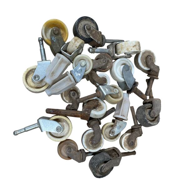 Antique Vintage Furniture Caster Wheels Set of 20 Metal and Plastic - Picture 1 of 4